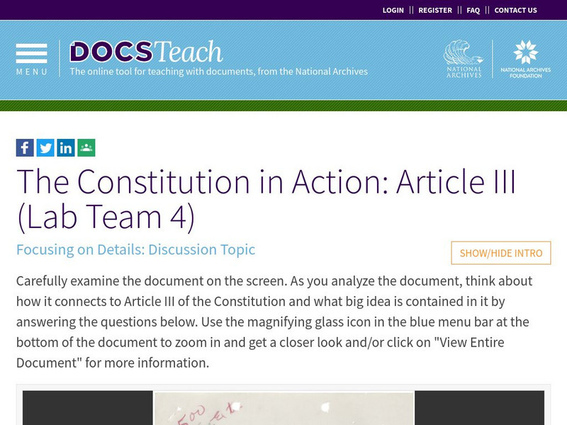Docsteach: The Constitution in Action: Article Iii (Lab Team 4) Lesson Plan Docsteach: The Constitution in Action: Article Iii (Lab Team 4) Lesson Plan