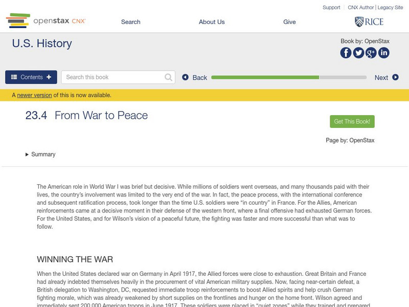 Open Stax: Americans and the Great War 1914 1919: From War to Peace eBook Open Stax: Americans and the Great War 1914 1919: From War to Peace eBook