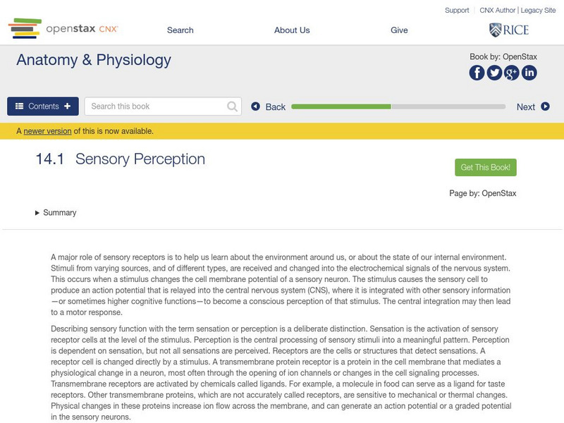 Open Stax: Anatomy & Physiology: Sensory Perception Unit Plan Open Stax: Anatomy & Physiology: Sensory Perception Unit Plan