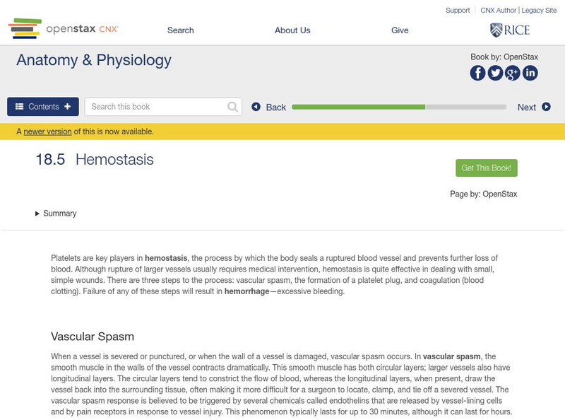 Open Stax: Anatomy & Physiology: Hemostasis Unit Plan Open Stax: Anatomy & Physiology: Hemostasis Unit Plan
