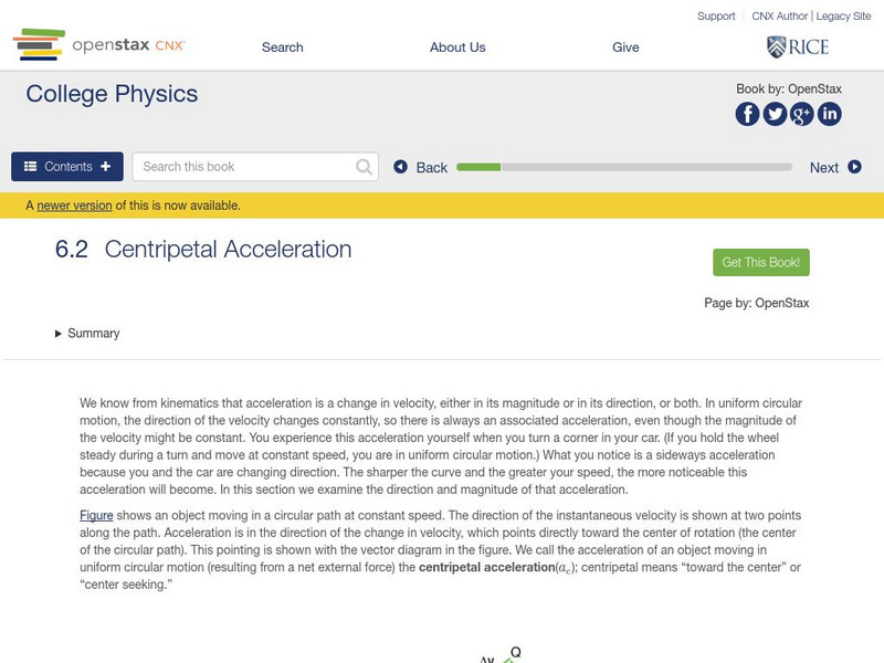 Open Stax: Physics: Centripetal Acceleration Unit Plan