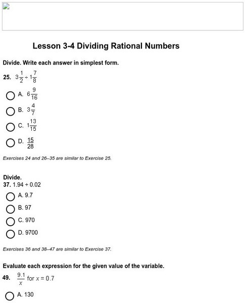 Holt, Rinehart and Winston: Homework Help Independent Practice: Dividing Rational Numbers eBook Holt, Rinehart and Winston: Homework Help Independent Practice: Dividing Rational Numbers eBook