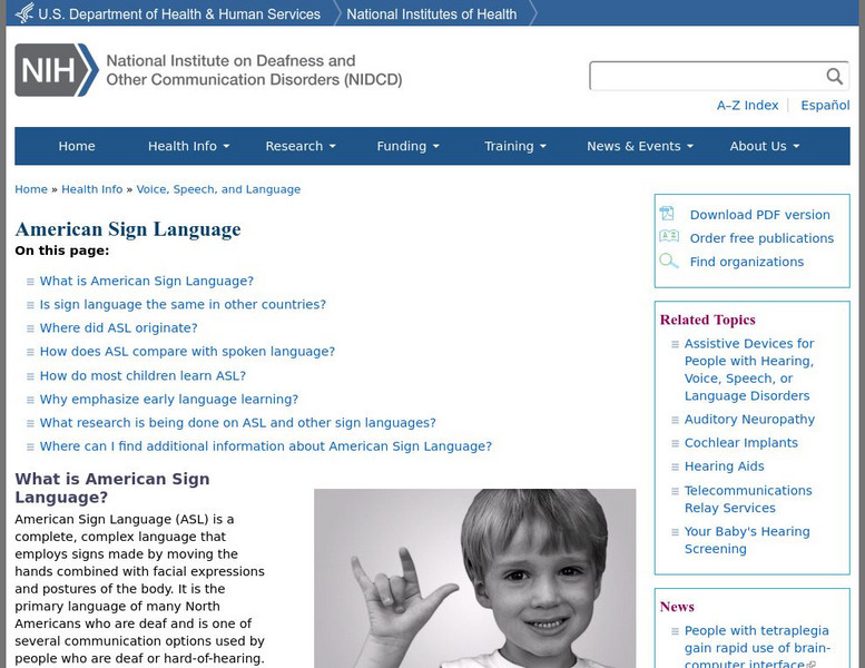 National Institute of Health: American Sign Language Handout National Institute of Health: American Sign Language Handout