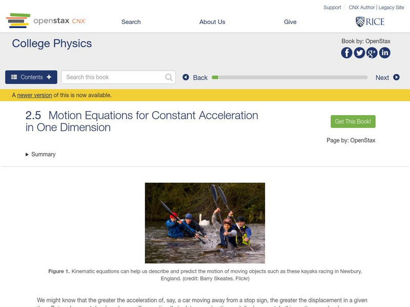 Open Stax: Physics: Motion Equations for Constant Acceleration in One Dimension Unit Plan Open Stax: Physics: Motion Equations for Constant Acceleration in One Dimension Unit Plan