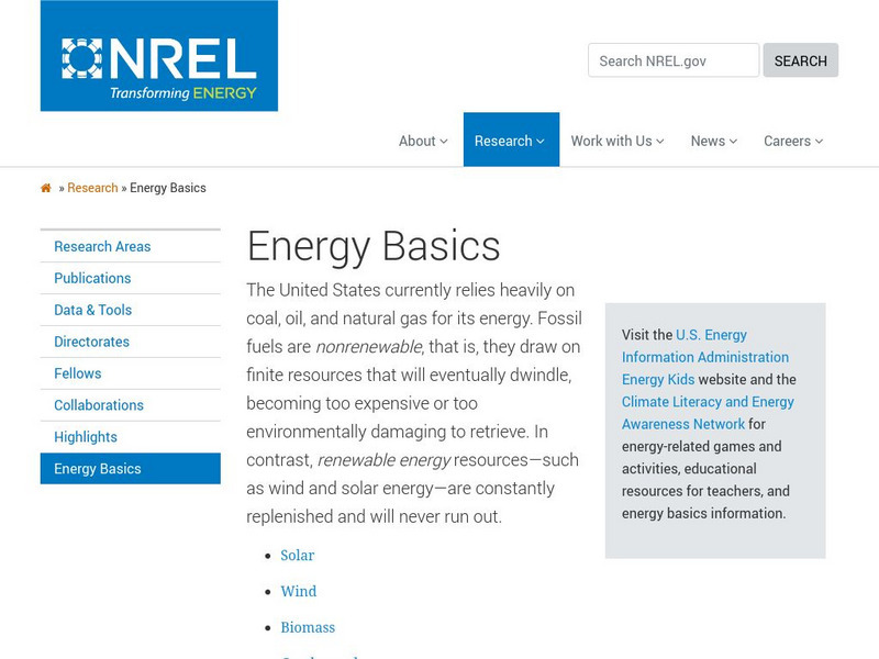 National Renewable Energy Laboratory: Learning About Renewable Energy Website
