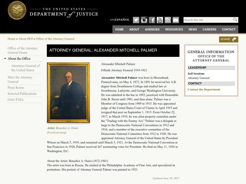 Office of the Attorney General: Alexander Mitchell Palmer Handout Office of the Attorney General: Alexander Mitchell Palmer Handout