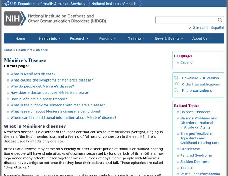 Nidcd: Meniere's Disease Handout