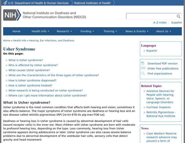 Nidcd: Usher Syndrome Handout