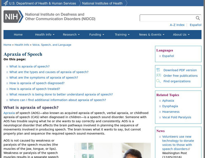 Nidcd: Apraxia of Speech Professional Doc