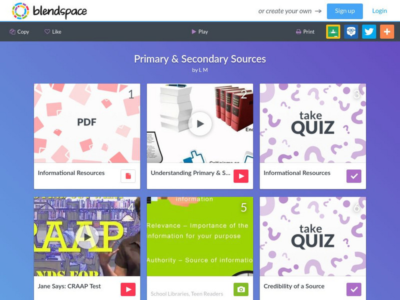 Blendspace: Primary & Secondary Sources Unit Plan Blendspace: Primary & Secondary Sources Unit Plan
