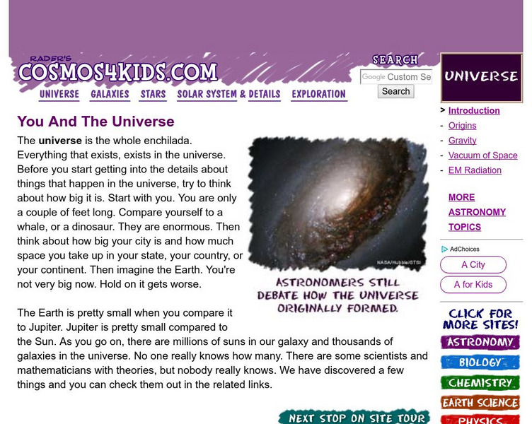 Cosmos4 Kids: You and the Universe Handout Cosmos4 Kids: You and the Universe Handout