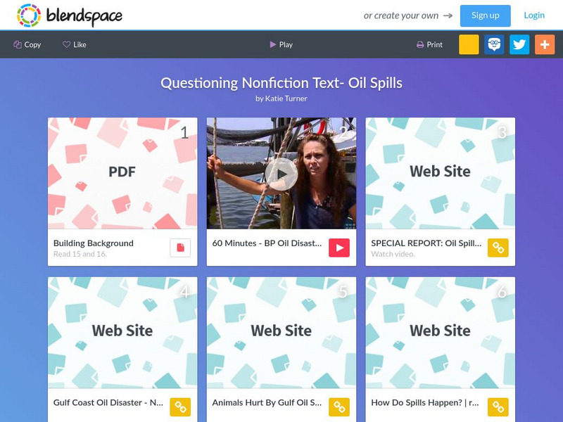 Blendspace: Questioning Nonfiction Text Oil Spills Unit Plan Blendspace: Questioning Nonfiction Text Oil Spills Unit Plan