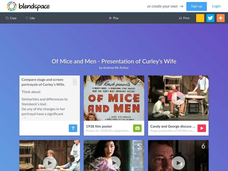 Blendspace: Of Mice and Men Presentation of Curley's Wife Unit Plan Blendspace: Of Mice and Men Presentation of Curley's Wife Unit Plan