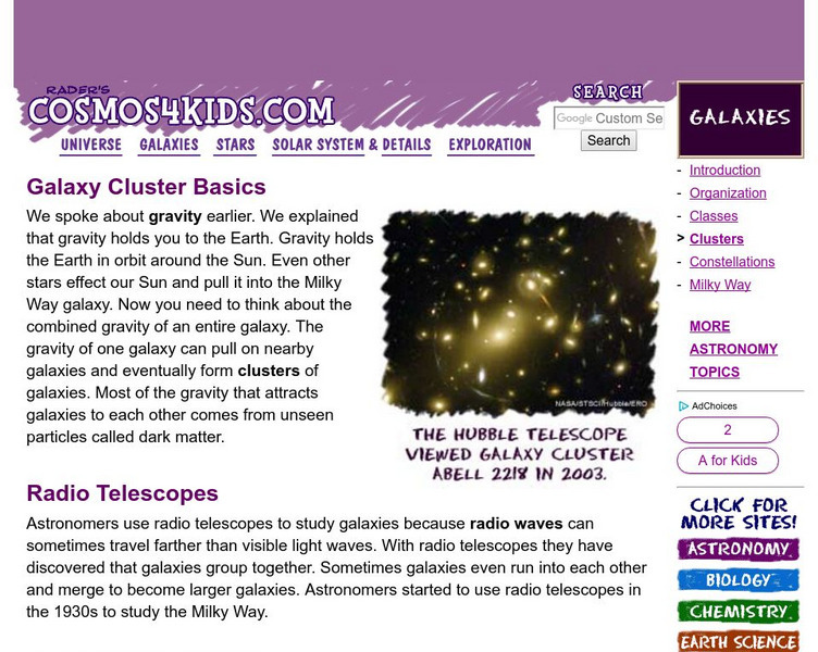 Cosmos4 Kids: Galaxy Cluster Basics Handout Cosmos4 Kids: Galaxy Cluster Basics Handout