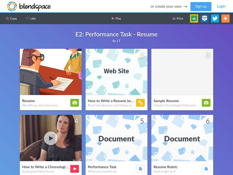 Blendspace: E2: Performance Task Resume Unit Plan Blendspace: E2: Performance Task Resume Unit Plan