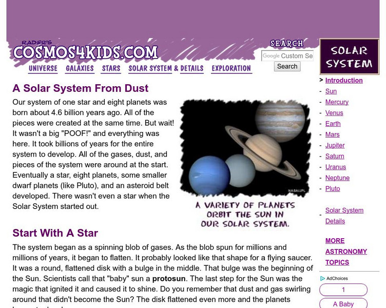 Cosmos4 Kids: A Solar System From Dust Handout