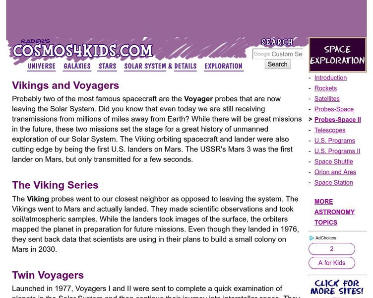 Cosmos4 Kids: Viking and Voyagers Handout Cosmos4 Kids: Viking and Voyagers Handout