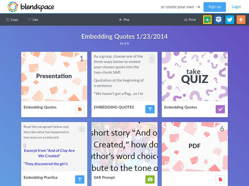 Blendspace: Embedding Quotes 1/23/2014 Unit Plan Blendspace: Embedding Quotes 1/23/2014 Unit Plan