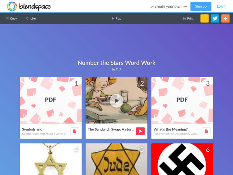 Blendspace: Number the Stars Word Work Unit Plan