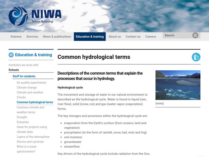 Niwa: Common Hydrological Terms Handout Niwa: Common Hydrological Terms Handout