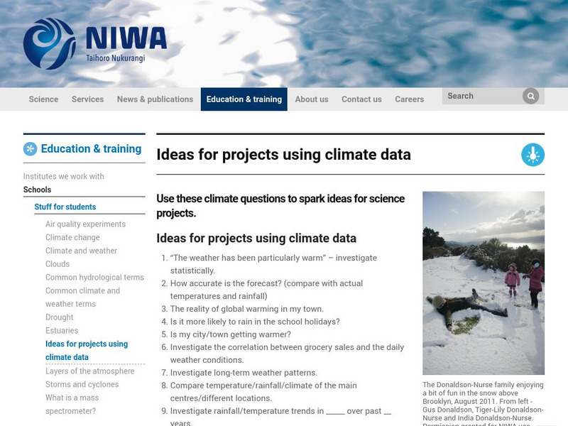 Niwa: Ideas for Projects Using Climate Data Website Niwa: Ideas for Projects Using Climate Data Website
