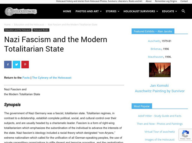 Remember.org: Nazi Fascism and the Modern Totalitarian State Lesson Plan Remember.org: Nazi Fascism and the Modern Totalitarian State Lesson Plan
