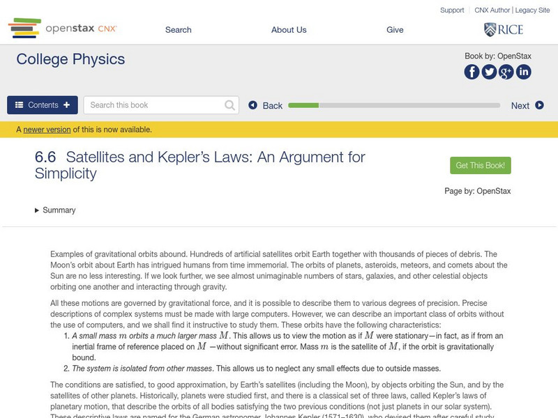 Open Stax: Satellites and Kepler's Laws: An Argument for Simplicity Unit Plan