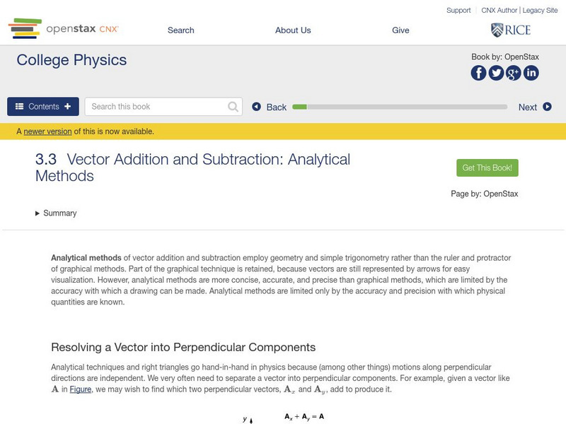Open Stax: Vector Addition and Subtraction: Analytical Methods Unit Plan