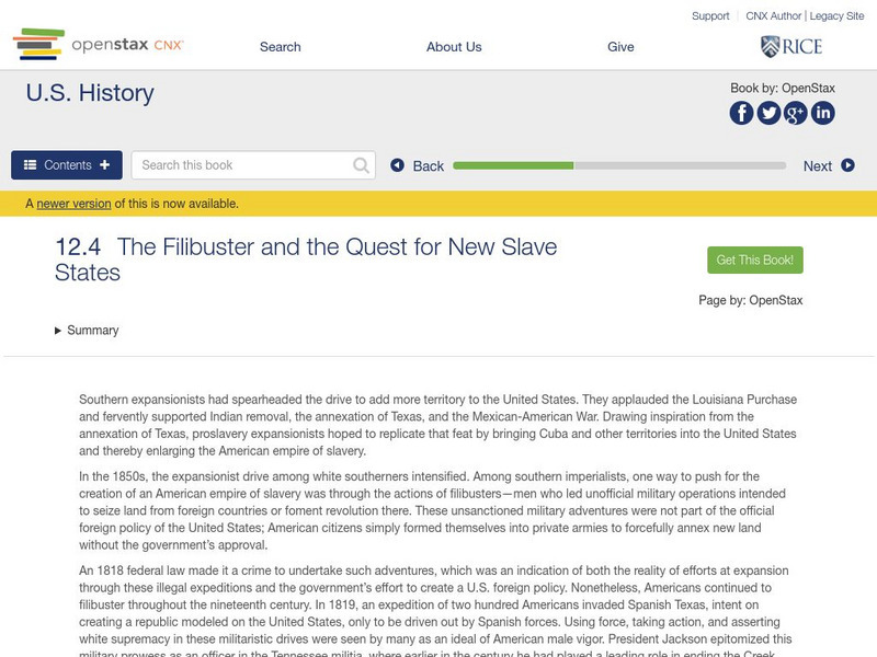 Open Stax: The Filibuster and the Quest for New Slave States eBook Open Stax: The Filibuster and the Quest for New Slave States eBook