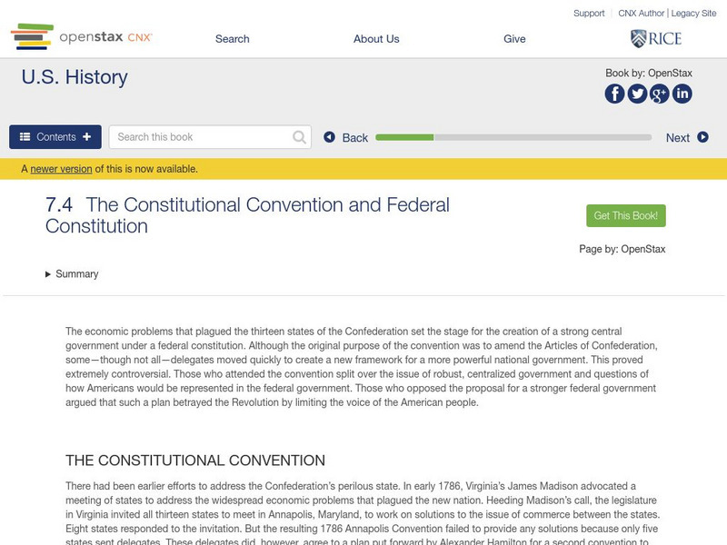 Open Stax: The Constitutional Convention and Federal Constitution eBook Open Stax: The Constitutional Convention and Federal Constitution eBook