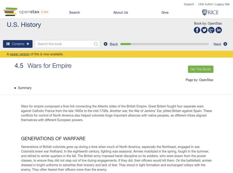 Open Stax: Wars for Empire eBook