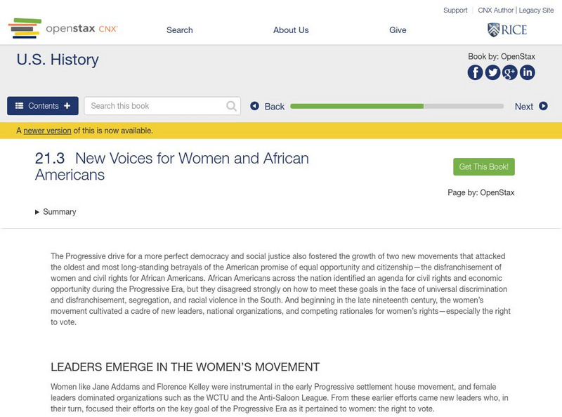 Open Stax: Progressive Movement: New Voices for Women and African Americans eBook Open Stax: Progressive Movement: New Voices for Women and African Americans eBook