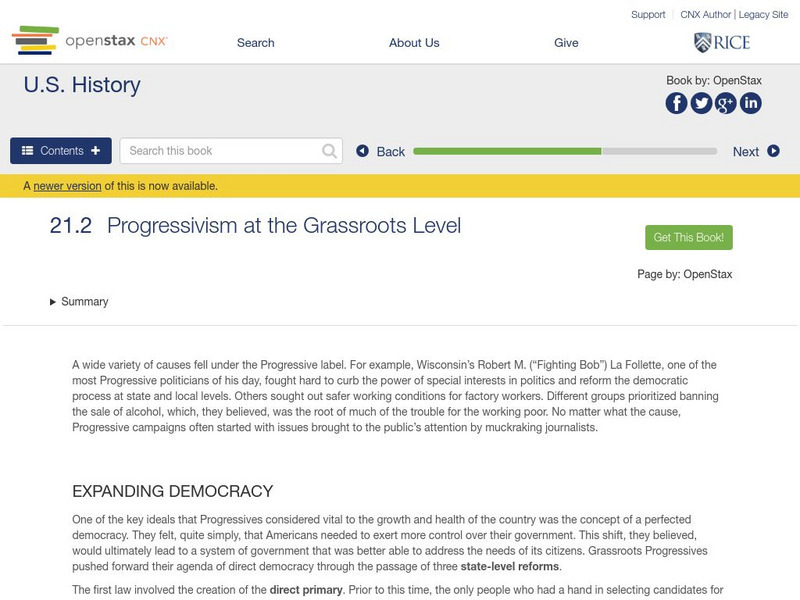 Open Stax: Progressive Movement 1890 1920: Progressivism at the Grassroots Level eBook Open Stax: Progressive Movement 1890 1920: Progressivism at the Grassroots Level eBook