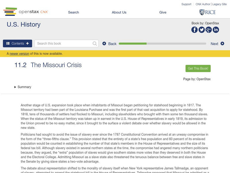 Open Stax: The Missouri Crisis eBook Open Stax: The Missouri Crisis eBook
