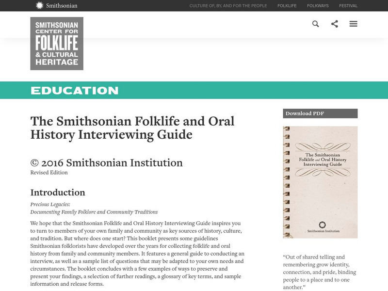 Smithsonian Folklife and Oral History Interviewing Guide Activity Smithsonian Folklife and Oral History Interviewing Guide Activity