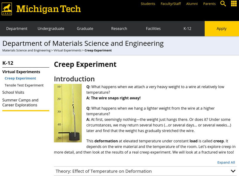 Michigan Tech: Materials Science and Engineering: Creep Experiment Activity Michigan Tech: Materials Science and Engineering: Creep Experiment Activity