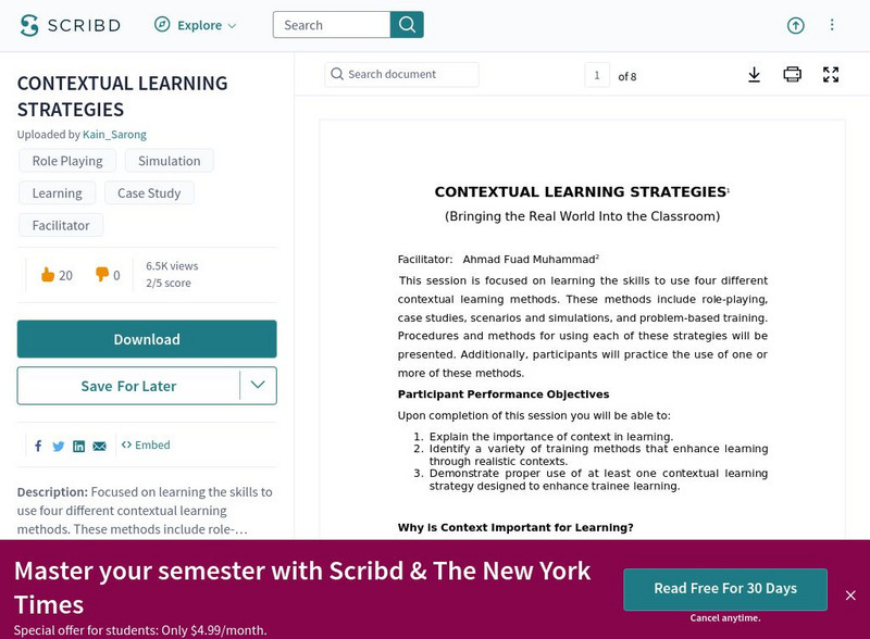 Scribd: Contextual Learning Strategies: Bring the Real World Into the Classroom Professional Doc Scribd: Contextual Learning Strategies: Bring the Real World Into the Classroom Professional Doc