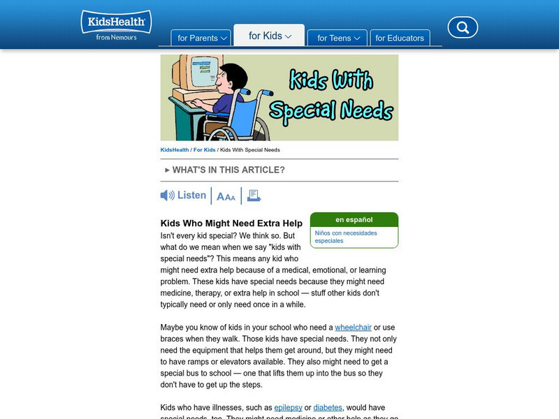 Kids Health: Kids With Special Needs Article Kids Health: Kids With Special Needs Article