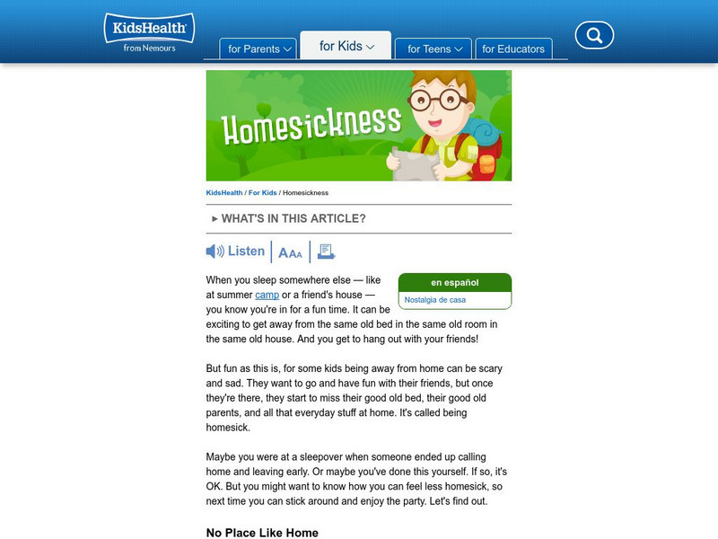 Kids Health: Homesickness Article