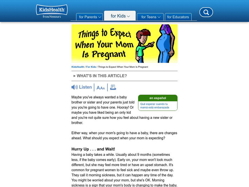 Kids Health: Things to Expect When Your Mom Is Pregnant Article Kids Health: Things to Expect When Your Mom Is Pregnant Article