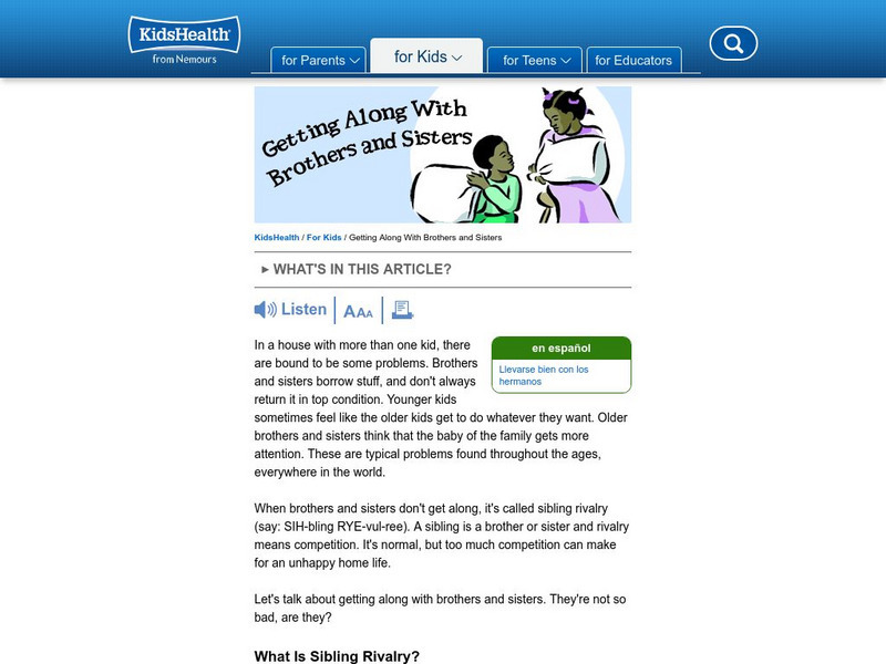 Kids Health: Sibling Rivalry Article Kids Health: Sibling Rivalry Article