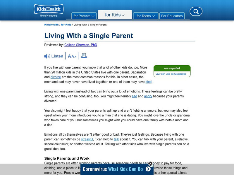 Kids Health: Living With a Single Parent Article Kids Health: Living With a Single Parent Article