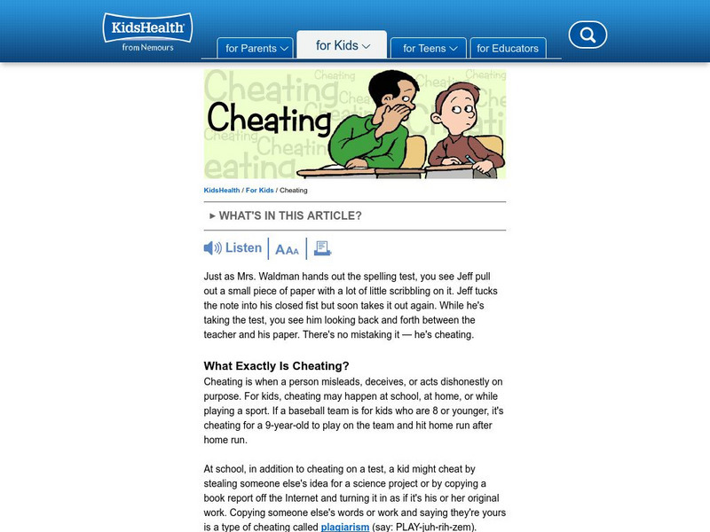 Kids Health: Cheating Article Kids Health: Cheating Article