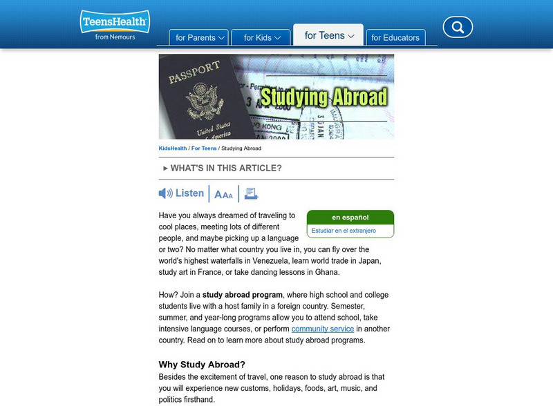 Kids Health: Studying Abroad Article