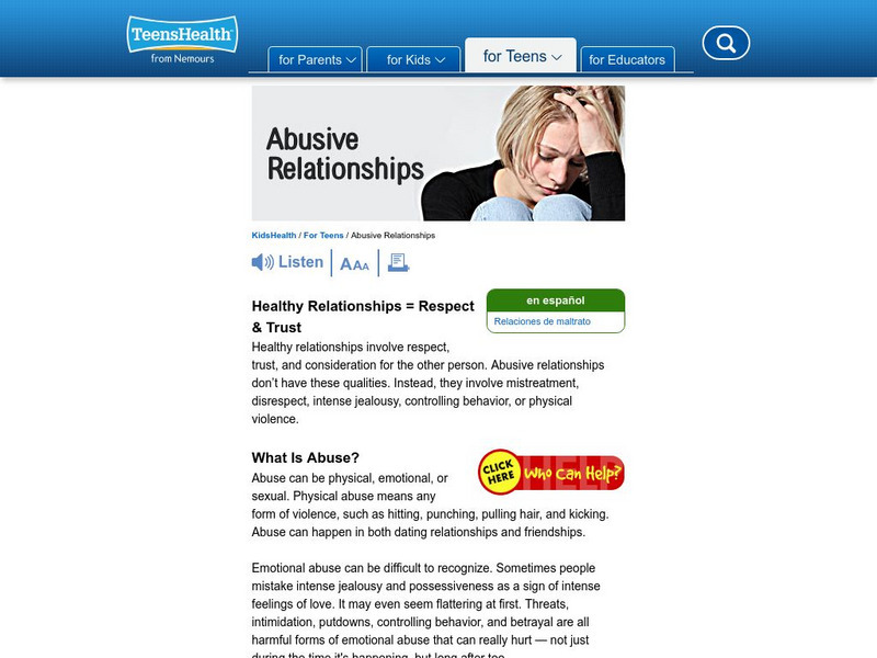 Kids Health: Abusive Relationships Article Kids Health: Abusive Relationships Article