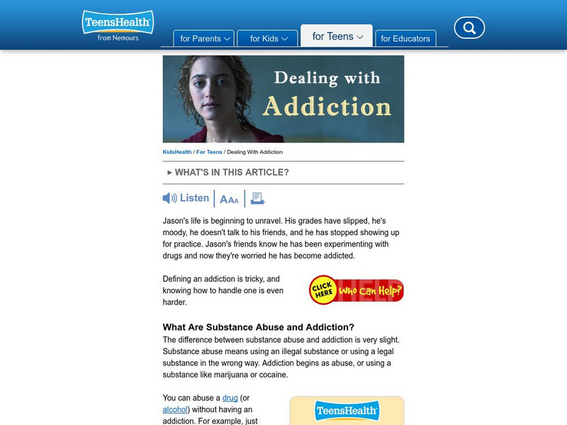 Kids Health: Dealing With Addiction Article Kids Health: Dealing With Addiction Article