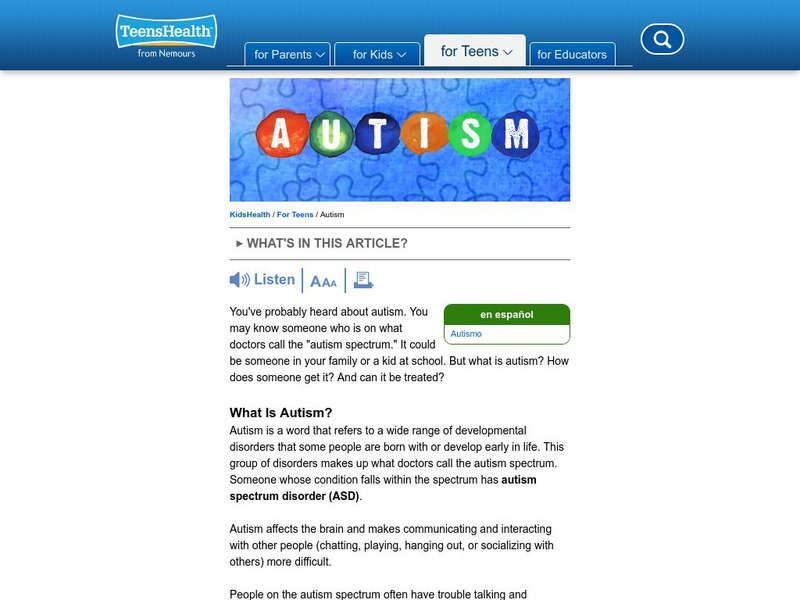 Kids Health: Autism Article Kids Health: Autism Article