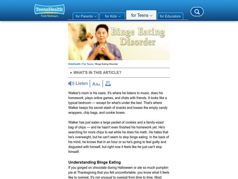 Kids Health: Binge Eating Disorder Article Kids Health: Binge Eating Disorder Article