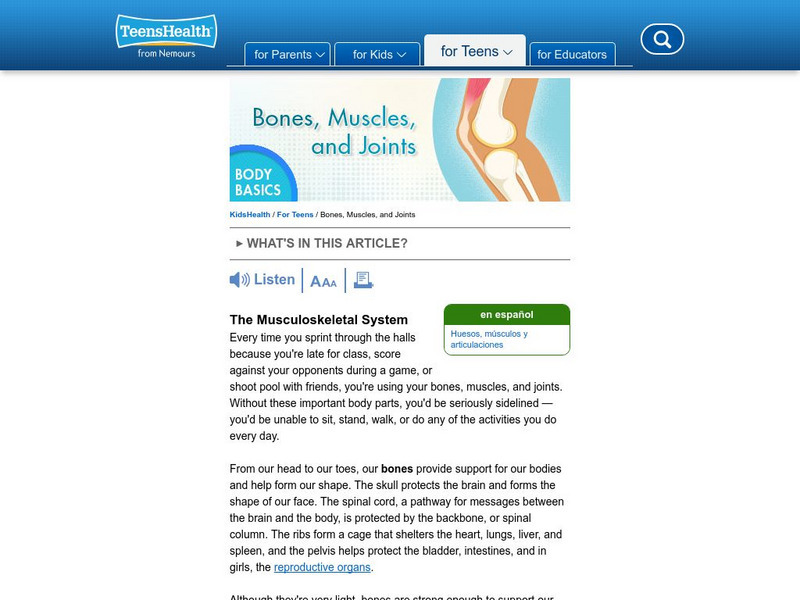 Kids Health: Bones, Muscles, and Joints Article Kids Health: Bones, Muscles, and Joints Article