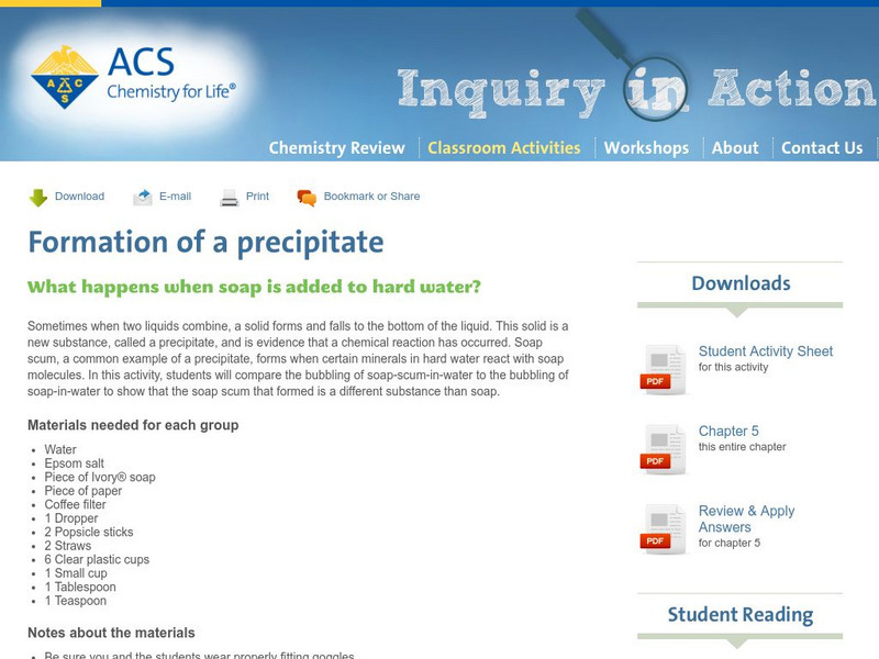 Inquiry in Action: Formation of a Precipitate Activity Inquiry in Action: Formation of a Precipitate Activity